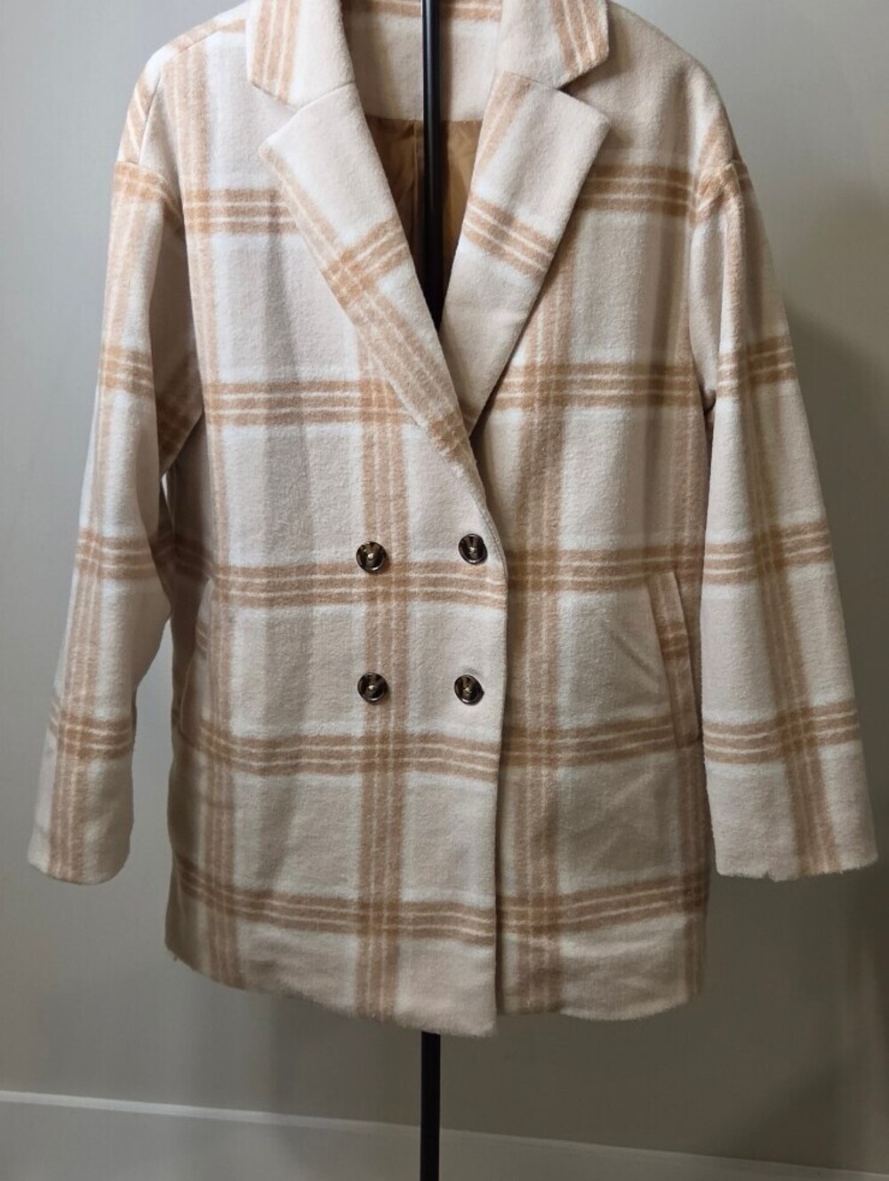 Womens Time and Tru Women's Plaid Double Breasted Coat, Size Large (12-14)